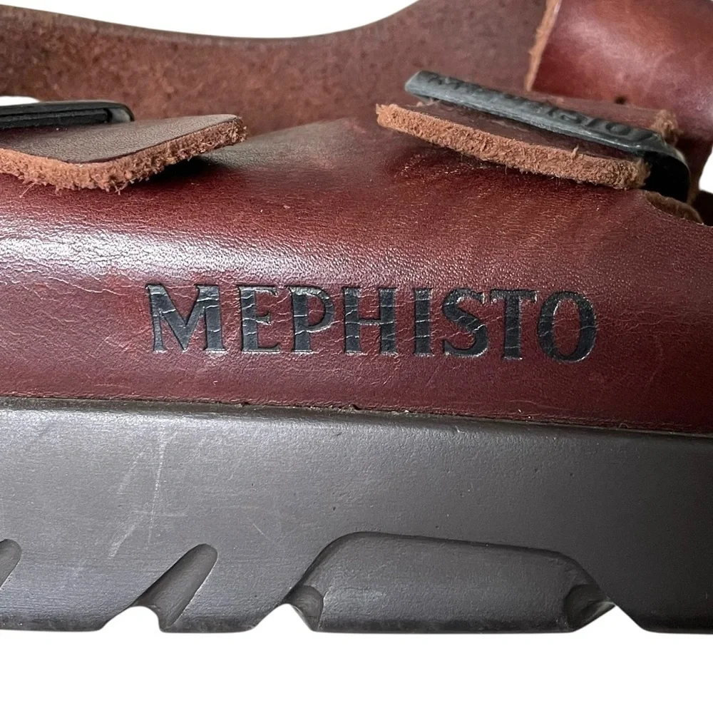 MEPHISTO Zeus Unisex Cork Leather Sandals Dark Brown 40